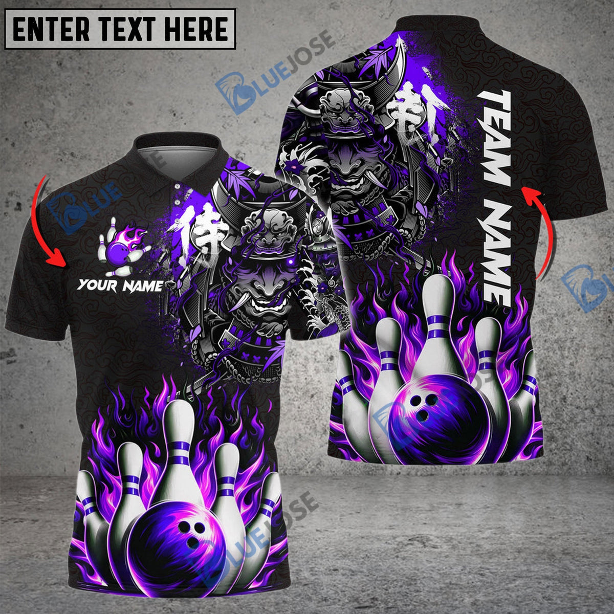 BlueJose Bowling And Pins Flame Samurai Customized Name 3D Shirt ( 6 Colors)