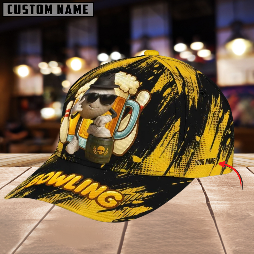 BlueJose Bowling Funny Ball And Beer Personalized Name Cap