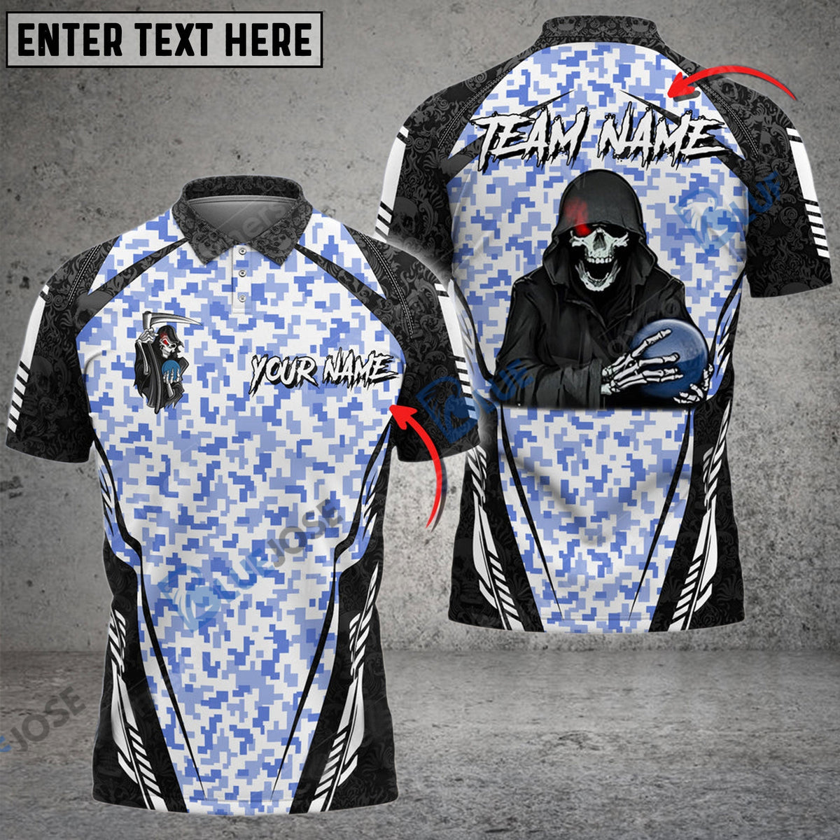 BlueJose Bowling And Pins Reaper Camo Squad Customized Name 3D Shirt (6 Colors)