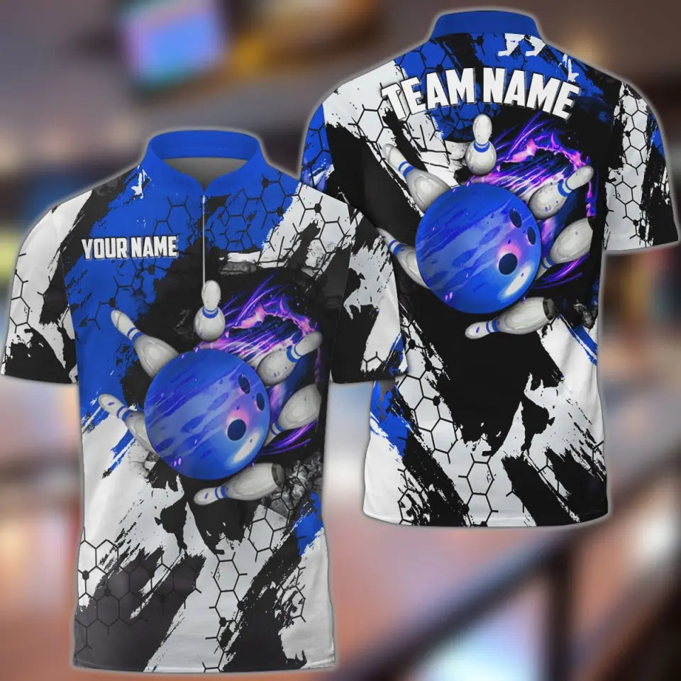 BlueJose Bowling And Pins Hexagram Pattern Multicolor Personalized Name, Team Name 3D Shirt