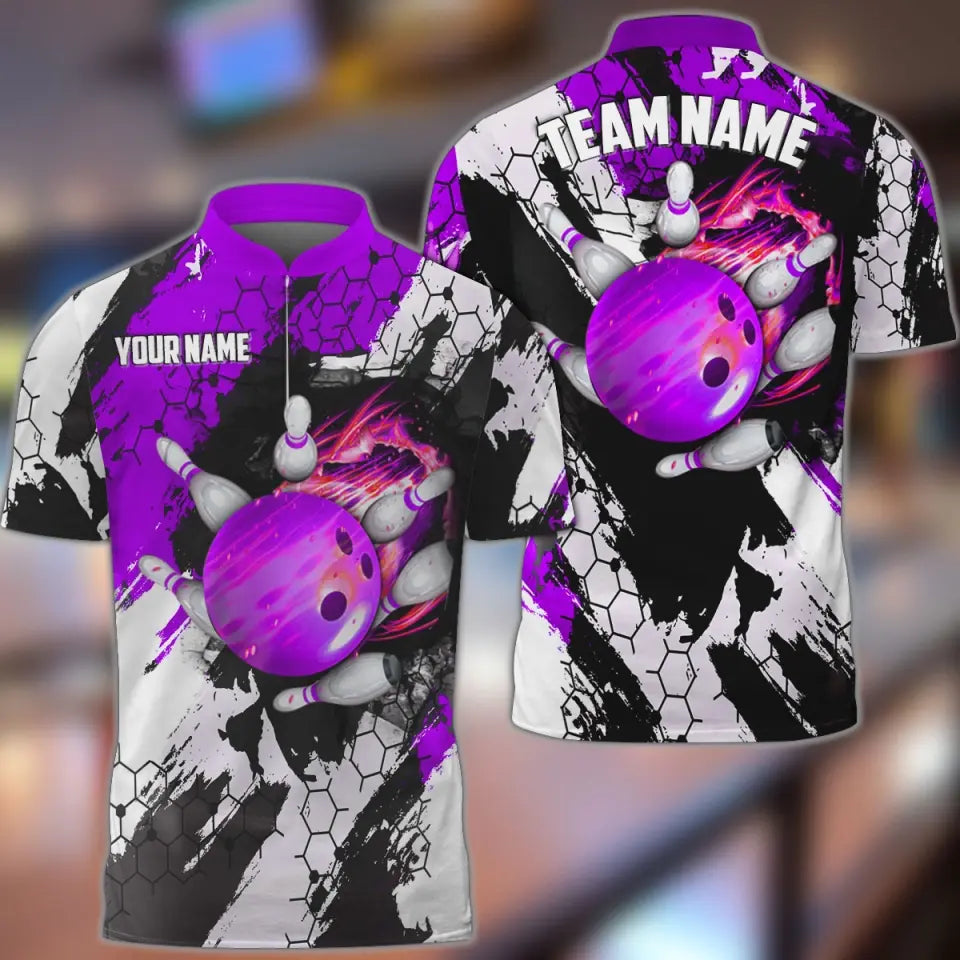 BlueJose Bowling And Pins Hexagram Pattern Multicolor Personalized Name, Team Name 3D Shirt