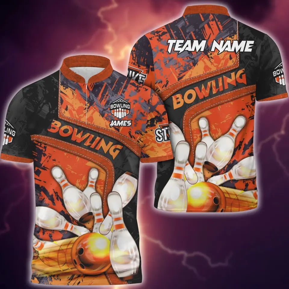 BlueJose Bowling And Pins Abstract Grunge and Multicolor Personalized Name, Team Name 3D Shirt