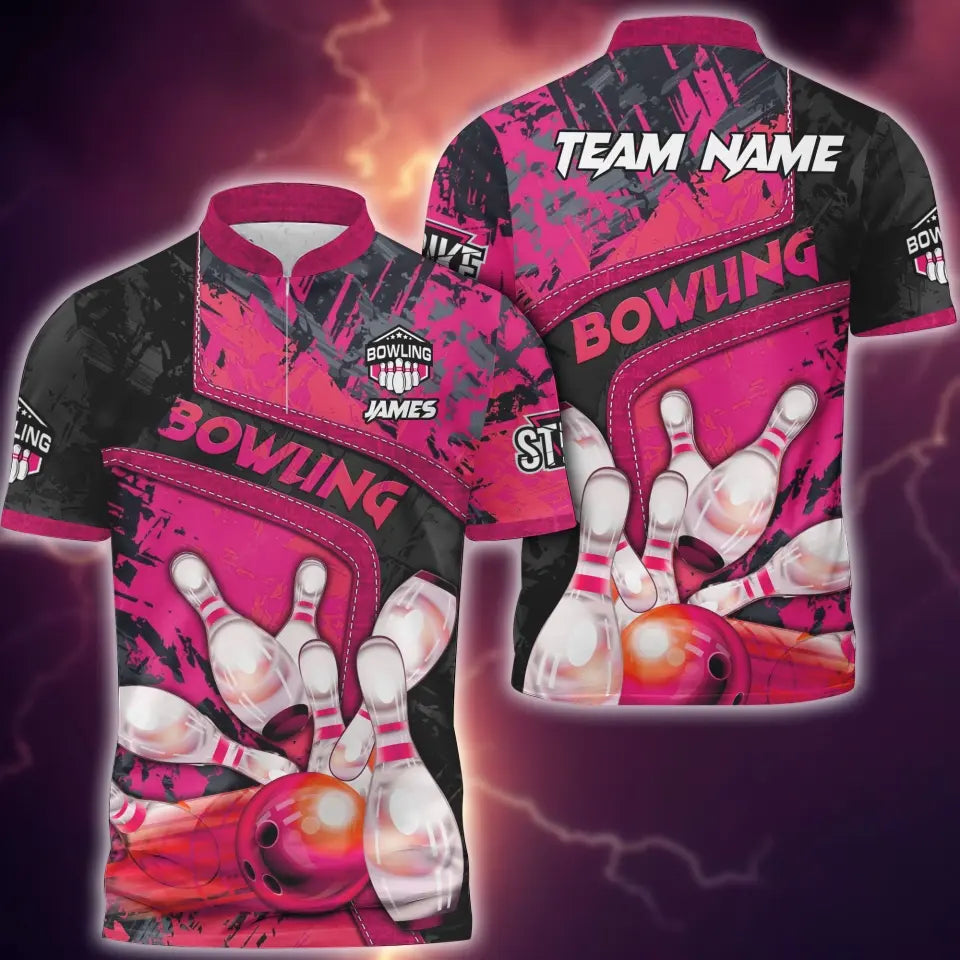 BlueJose Bowling And Pins Abstract Grunge and Multicolor Personalized Name, Team Name 3D Shirt