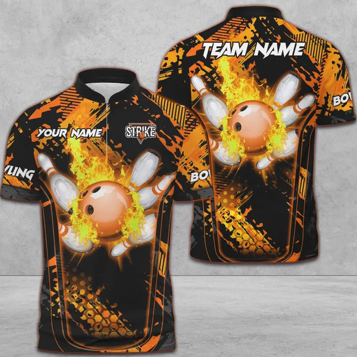 BlueJose Bowling And Pins Abstract Grunge Break Multicolor Personalized Name, Team Name 3D Shirt