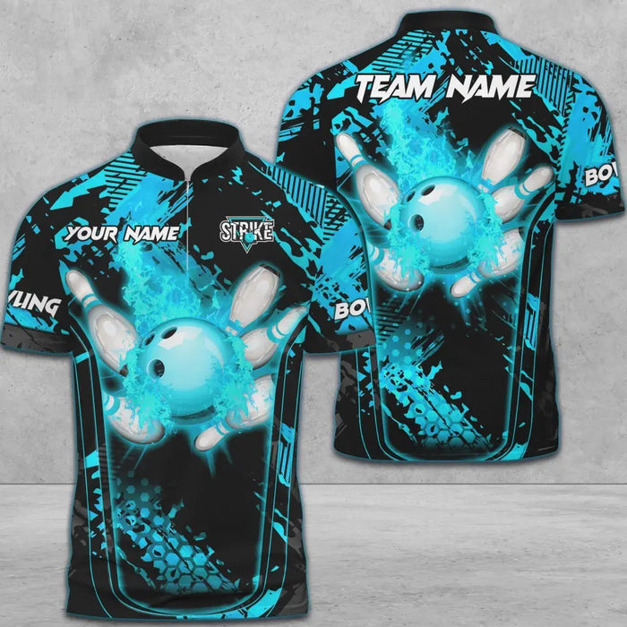 BlueJose Bowling And Pins Abstract Grunge Break Multicolor Personalized Name, Team Name 3D Shirt