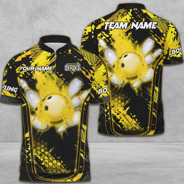 BlueJose Bowling And Pins Abstract Grunge Break Multicolor Personalized Name, Team Name 3D Shirt