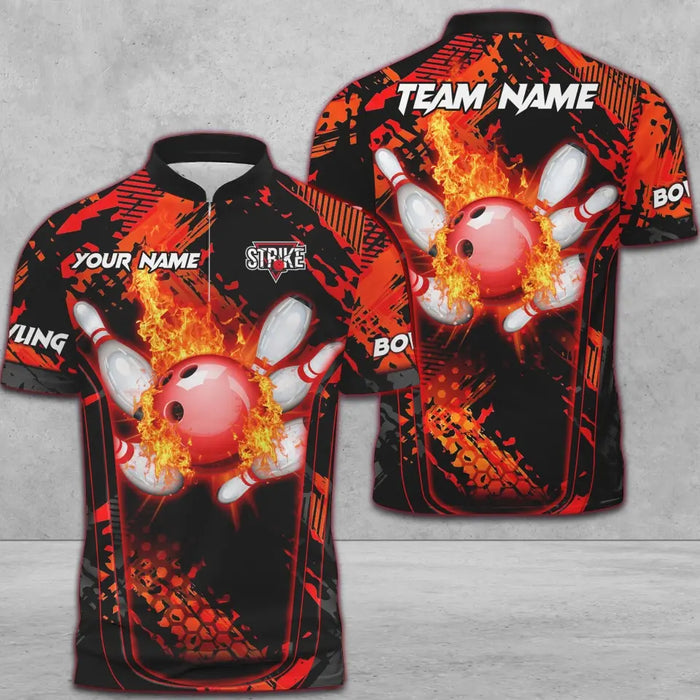 BlueJose Bowling And Pins Abstract Grunge Break Multicolor Personalized Name, Team Name 3D Shirt