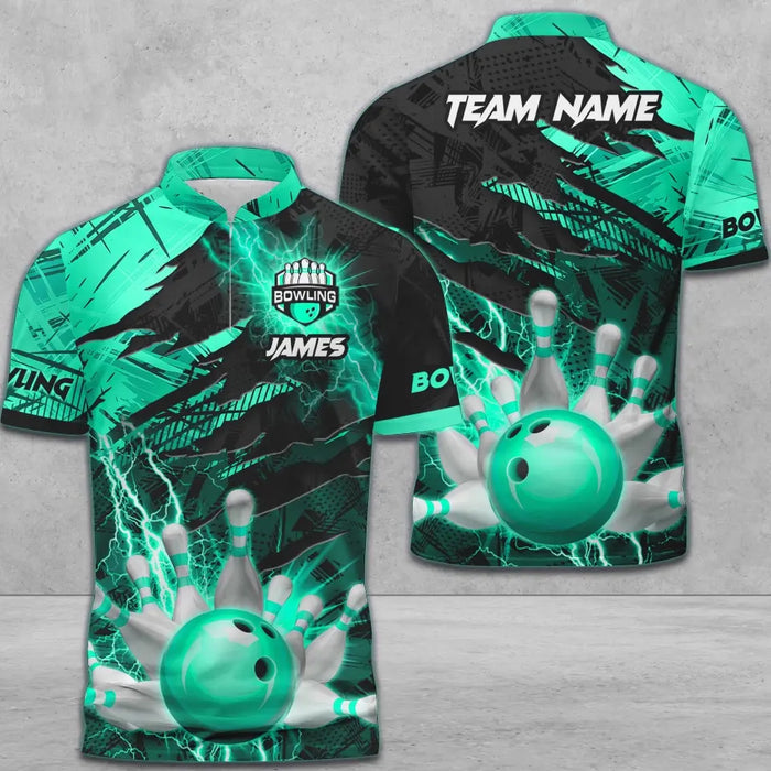 BlueJose Bowling And Pins Thunder Break Multicolor Personalized Name, Team Name 3D Shirt