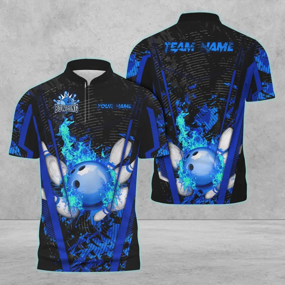 BlueJose Bowling And Pins Abstract Grunge Multicolor Personalized Name, Team Name 3D Shirt