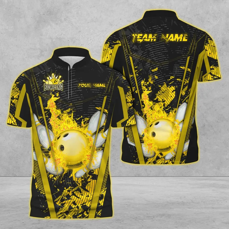 BlueJose Bowling And Pins Abstract Grunge Multicolor Personalized Name, Team Name 3D Shirt