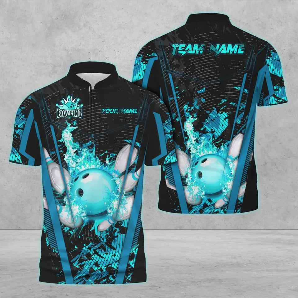 BlueJose Bowling And Pins Abstract Grunge Multicolor Personalized Name, Team Name 3D Shirt