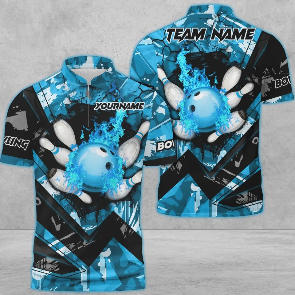 BlueJose Bowling And Pins Abstract Grunge Texture Multicolor Personalized Name, Team Name 3D Shirt