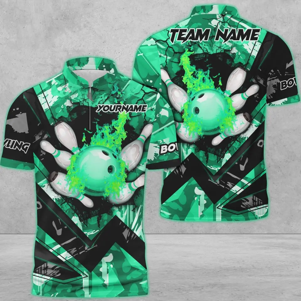 BlueJose Bowling And Pins Abstract Grunge Texture Multicolor Personalized Name, Team Name 3D Shirt