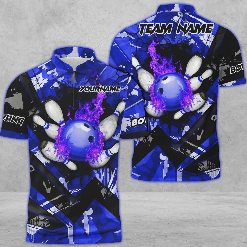 BlueJose Bowling And Pins Abstract Grunge Texture Multicolor Personalized Name, Team Name 3D Shirt
