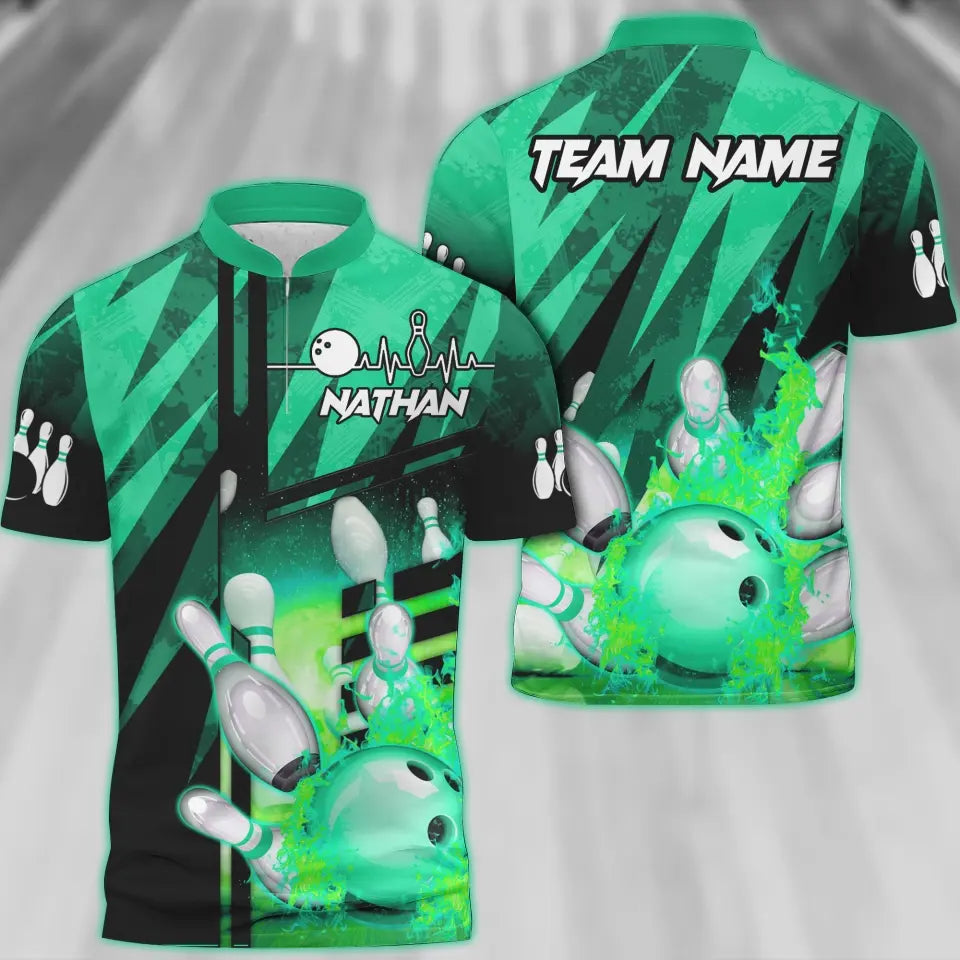 BlueJose Bowling And Pins Abstract Grunge Texture Multicolor Personalized Name, Team Name 3D Shirt