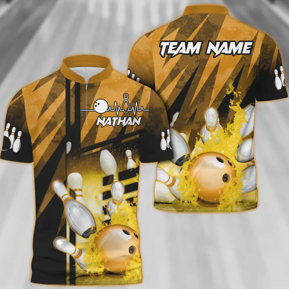 BlueJose Bowling And Pins Abstract Grunge Texture Multicolor Personalized Name, Team Name 3D Shirt
