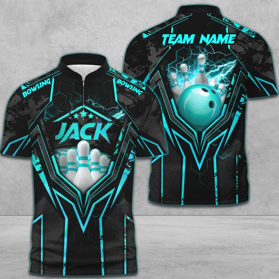 BlueJose Bowling And Pins Abstract Grunge Texture Multicolor Personalized Name, Team Name 3D Shirt