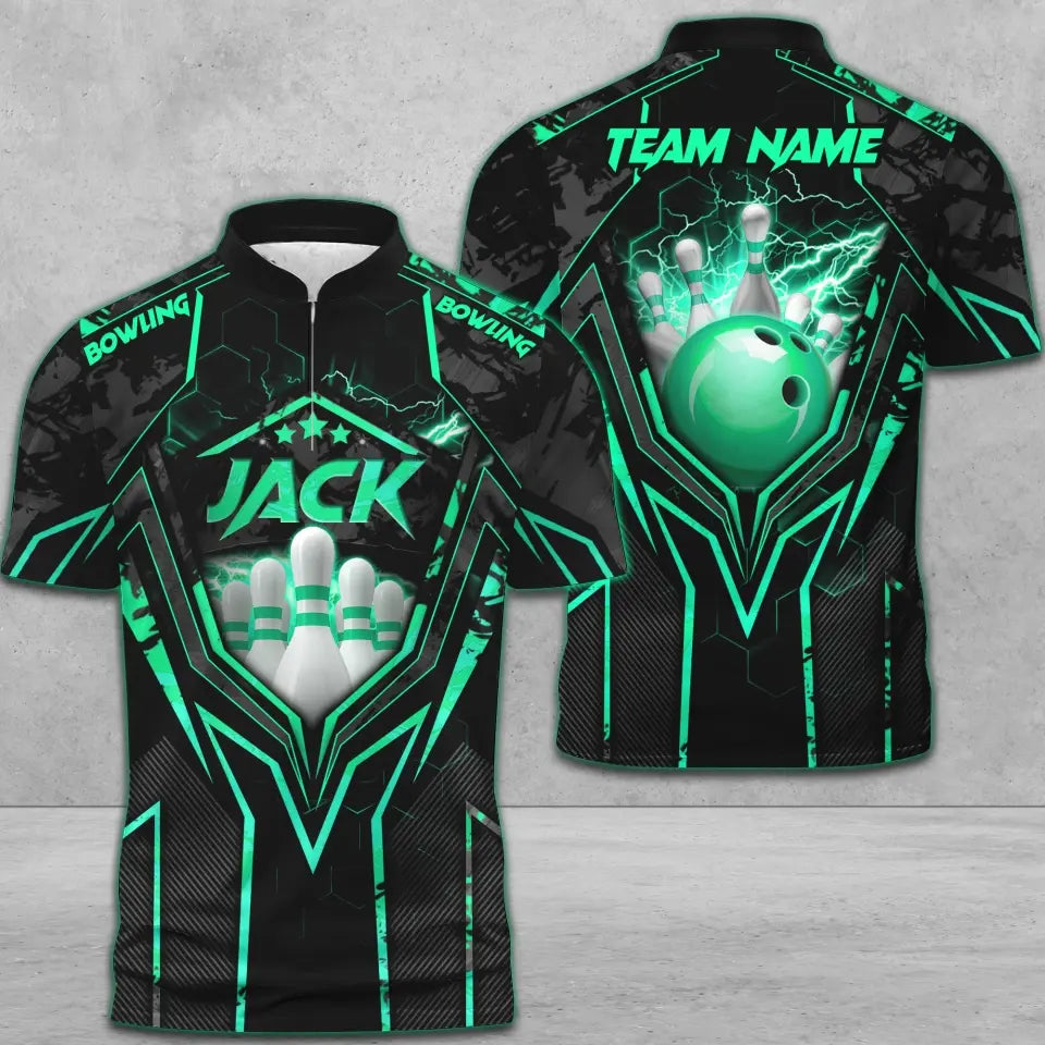 BlueJose Bowling And Pins Abstract Grunge Texture Multicolor Personalized Name, Team Name 3D Shirt
