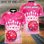 BlueJose Bowling Pink Heart Valentine Theme Design Personalized Name, Team Name 3D Shirt