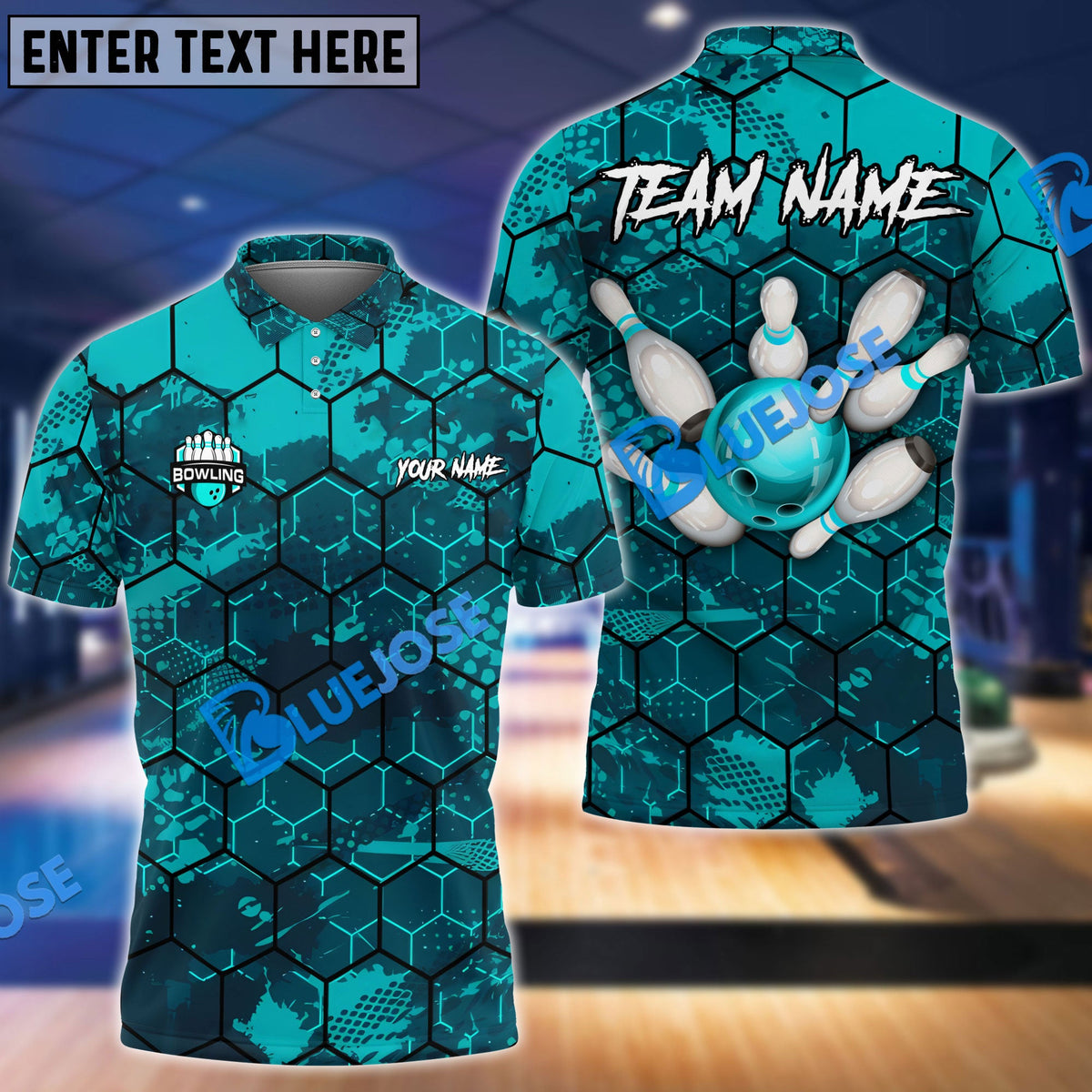 BlueJose Bowling And Pins Hexagon Strike Customized Name 3D Shirt ( 6 Colors)