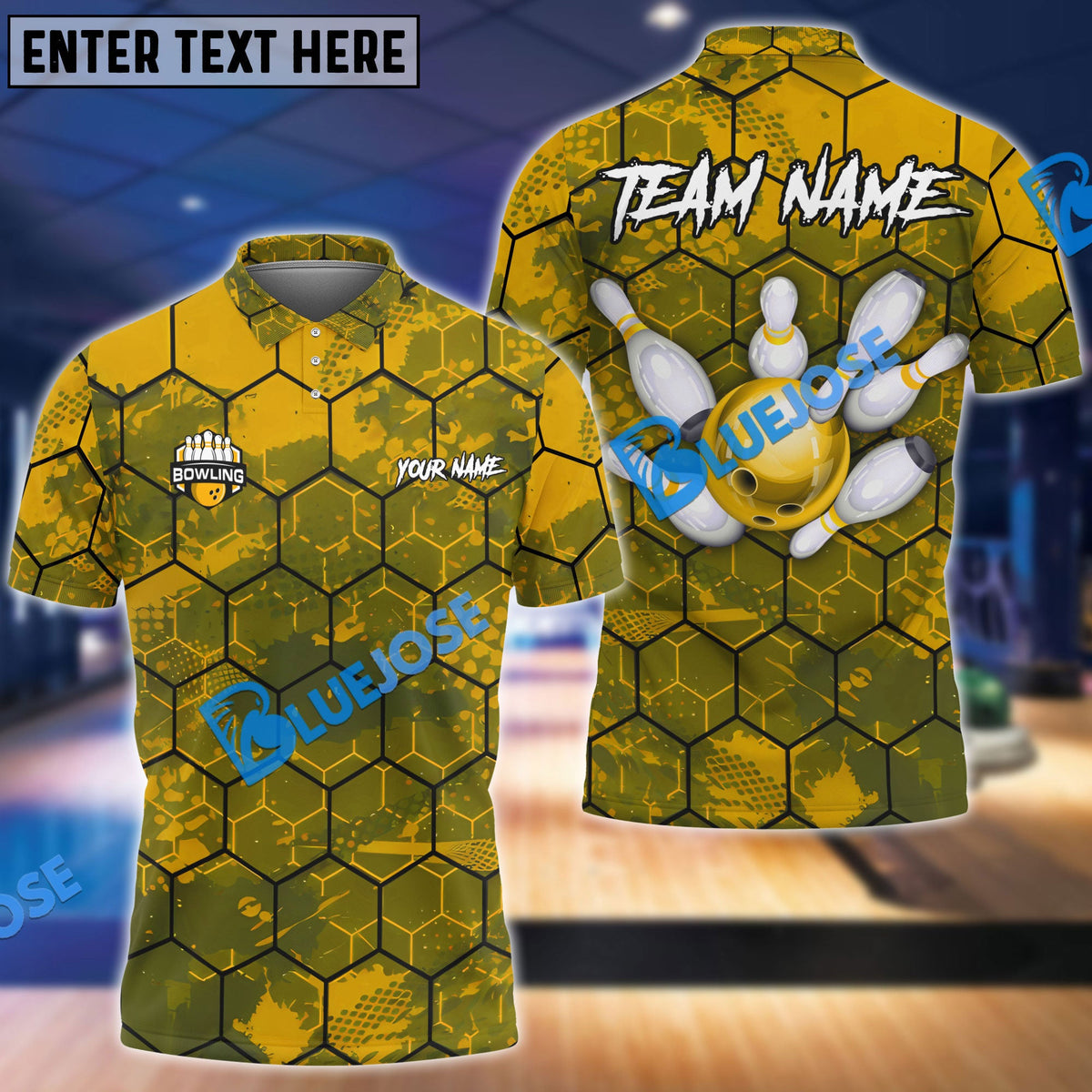 BlueJose Bowling And Pins Hexagon Strike Customized Name 3D Shirt ( 6 Colors)