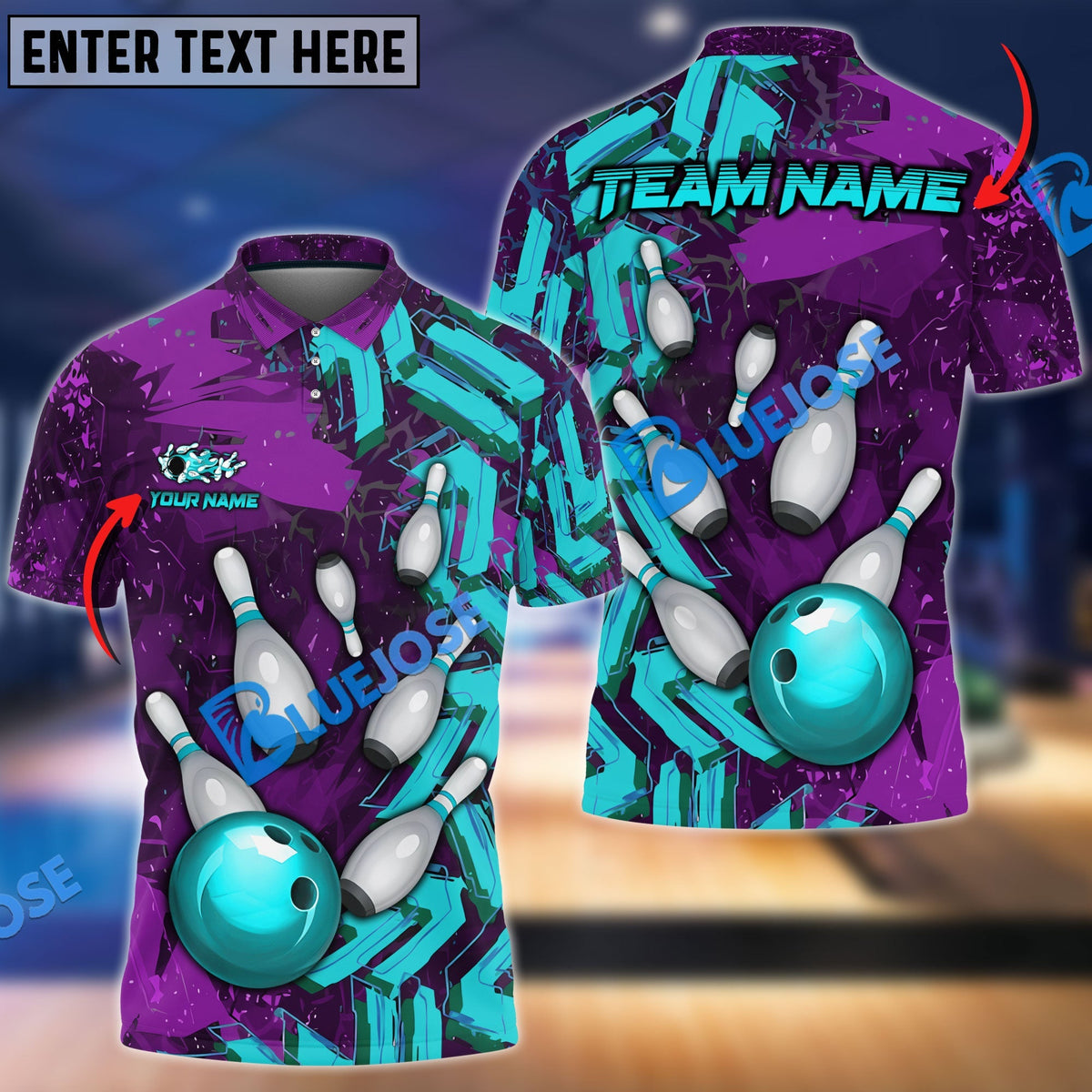 BlueJose Bowling And Pins Falling Road Abstract Grunge Customized Name 3D Shirt (4 Colors)