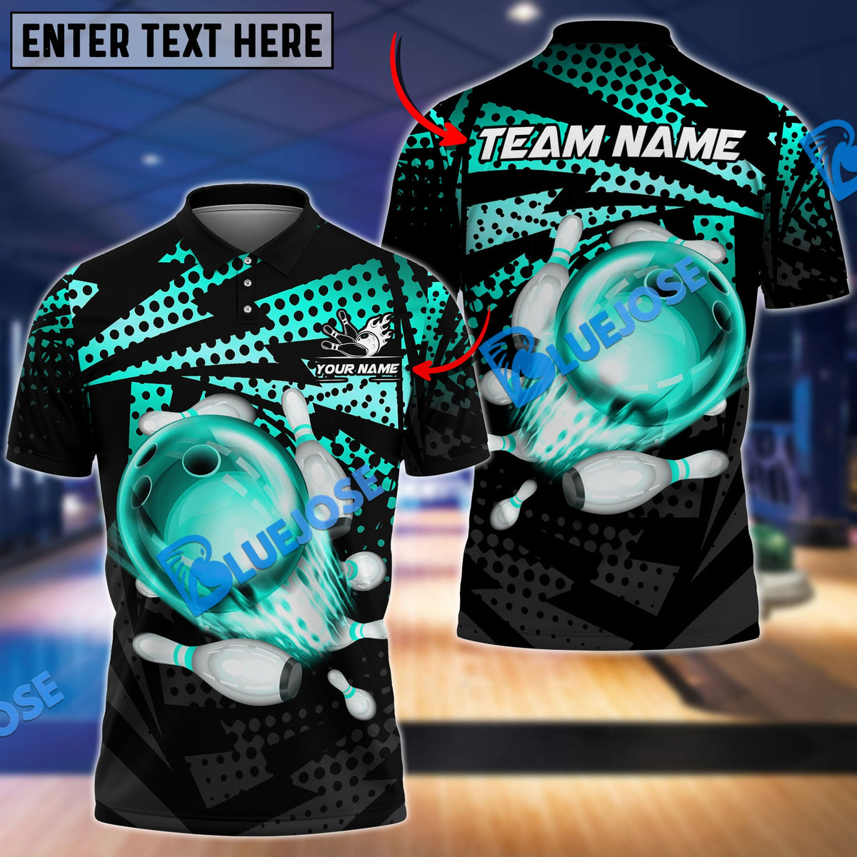 BlueJose Bowling And Pins Lightning Point Strike Customized Name 3D Shirt (6 Colors)