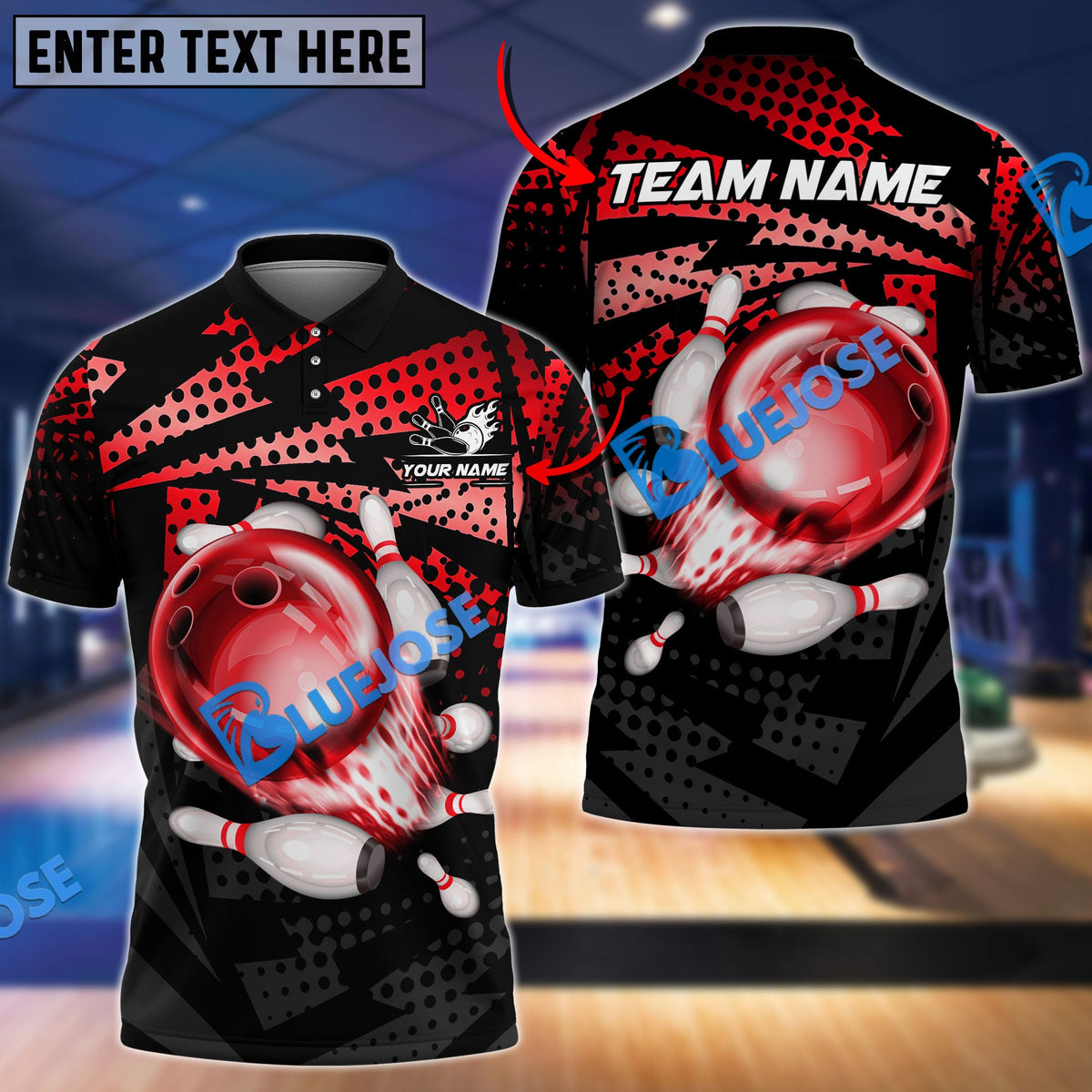 BlueJose Bowling And Pins Lightning Point Strike Customized Name 3D Shirt (6 Colors)