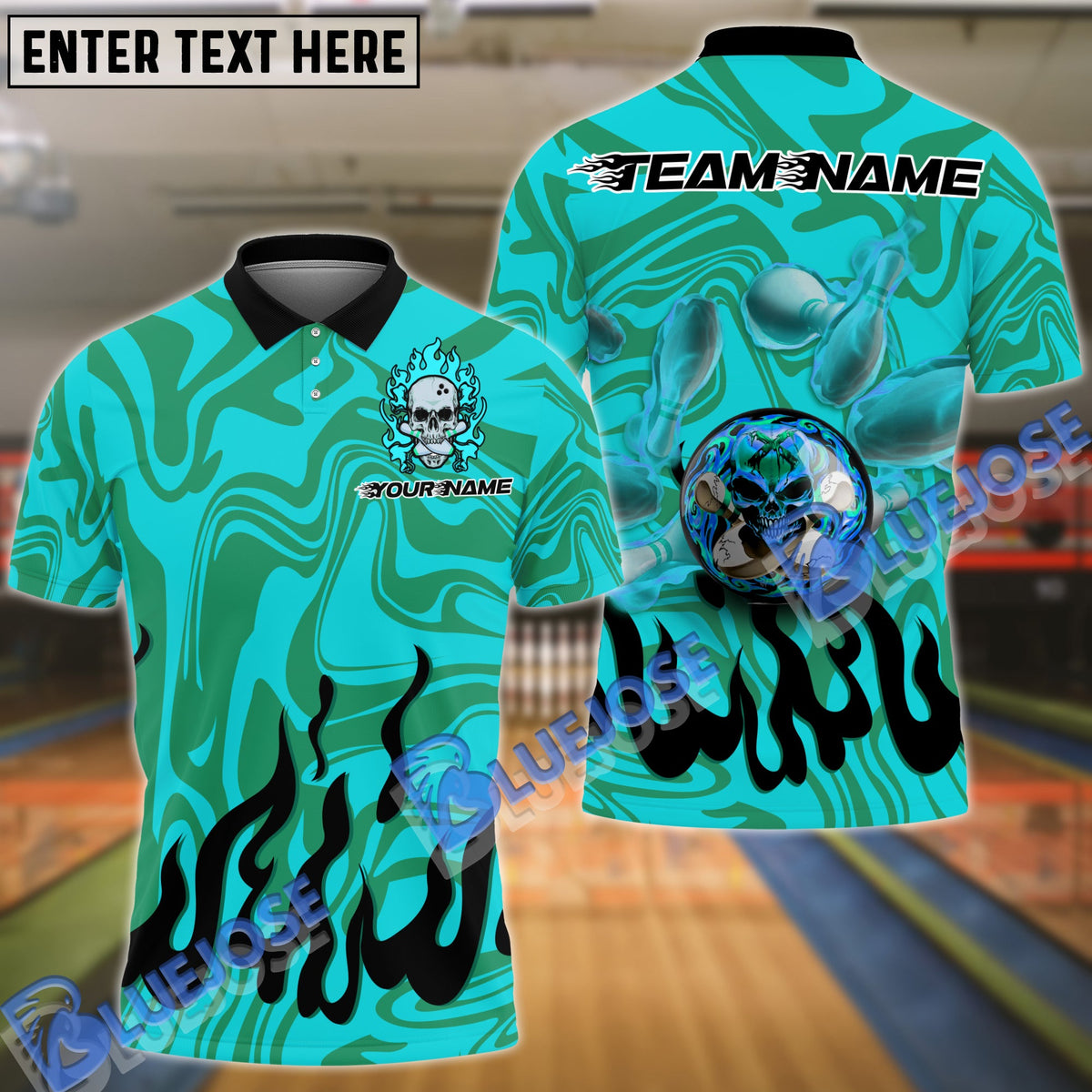 BlueJose Bowling And Pins Burning Rage Skull Customized Name 3D Shirt (6 Colors)