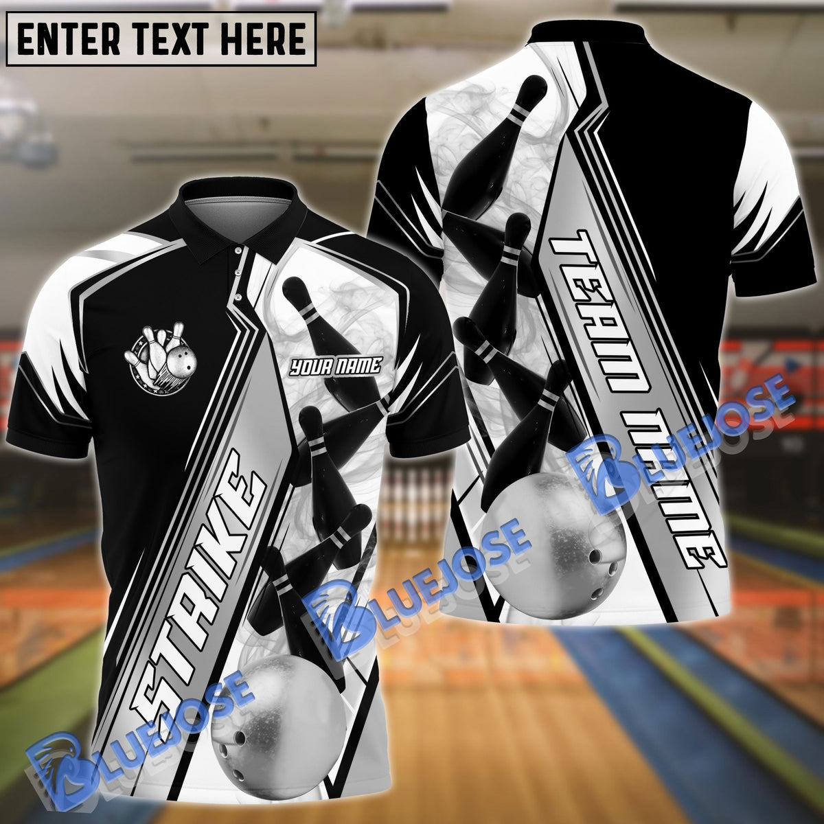 BlueJose Bowling And Pins Golden Strike On Customized Name 3D Shirt (4 Colors)
