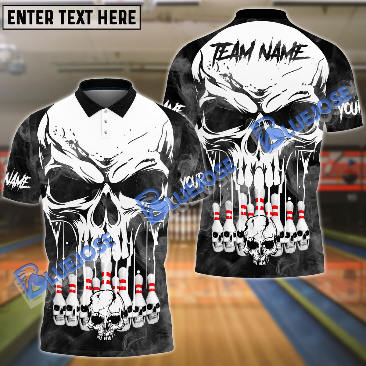 BlueJose Bowling And Pins Haunted Skull Multicolor Customized Name 3D Shirt (4 Colors)