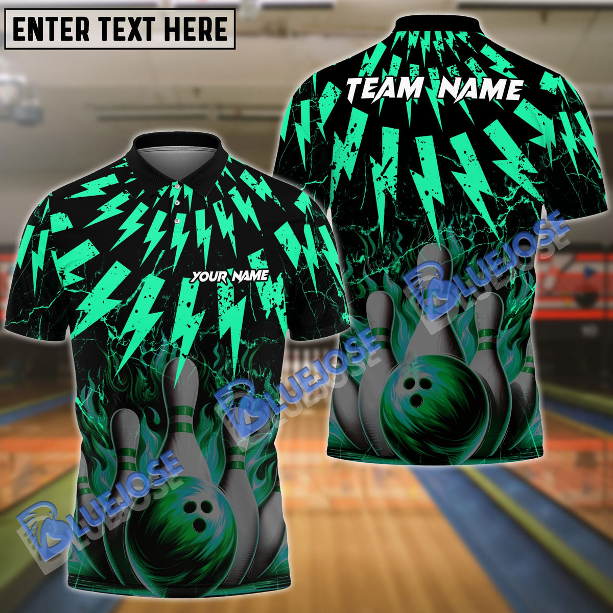 BlueJose Bowling And Pins Thunder Rain Flame Customized Name 3D Shirt ( 6 Colors)