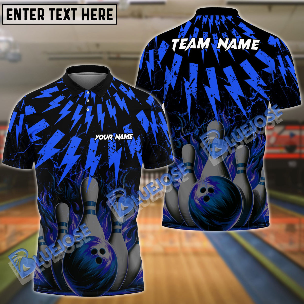 BlueJose Bowling And Pins Thunder Rain Flame Customized Name 3D Shirt ( 6 Colors)