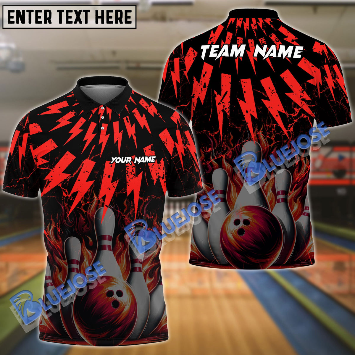 BlueJose Bowling And Pins Thunder Rain Flame Customized Name 3D Shirt ( 6 Colors)
