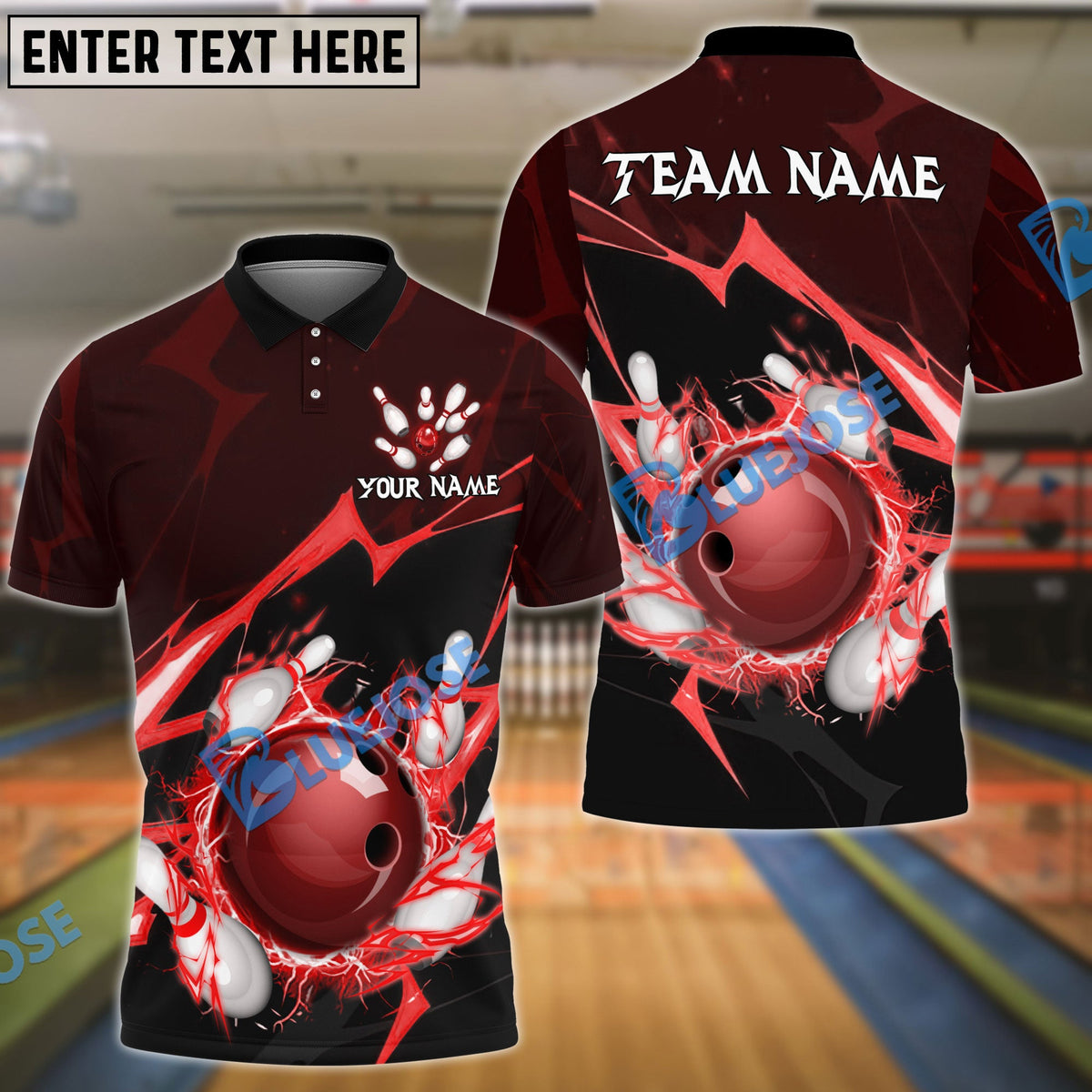 BlueJose Bowling And Pins Thunder Strike Down Customized Name 3D Shirt (6 Colors)
