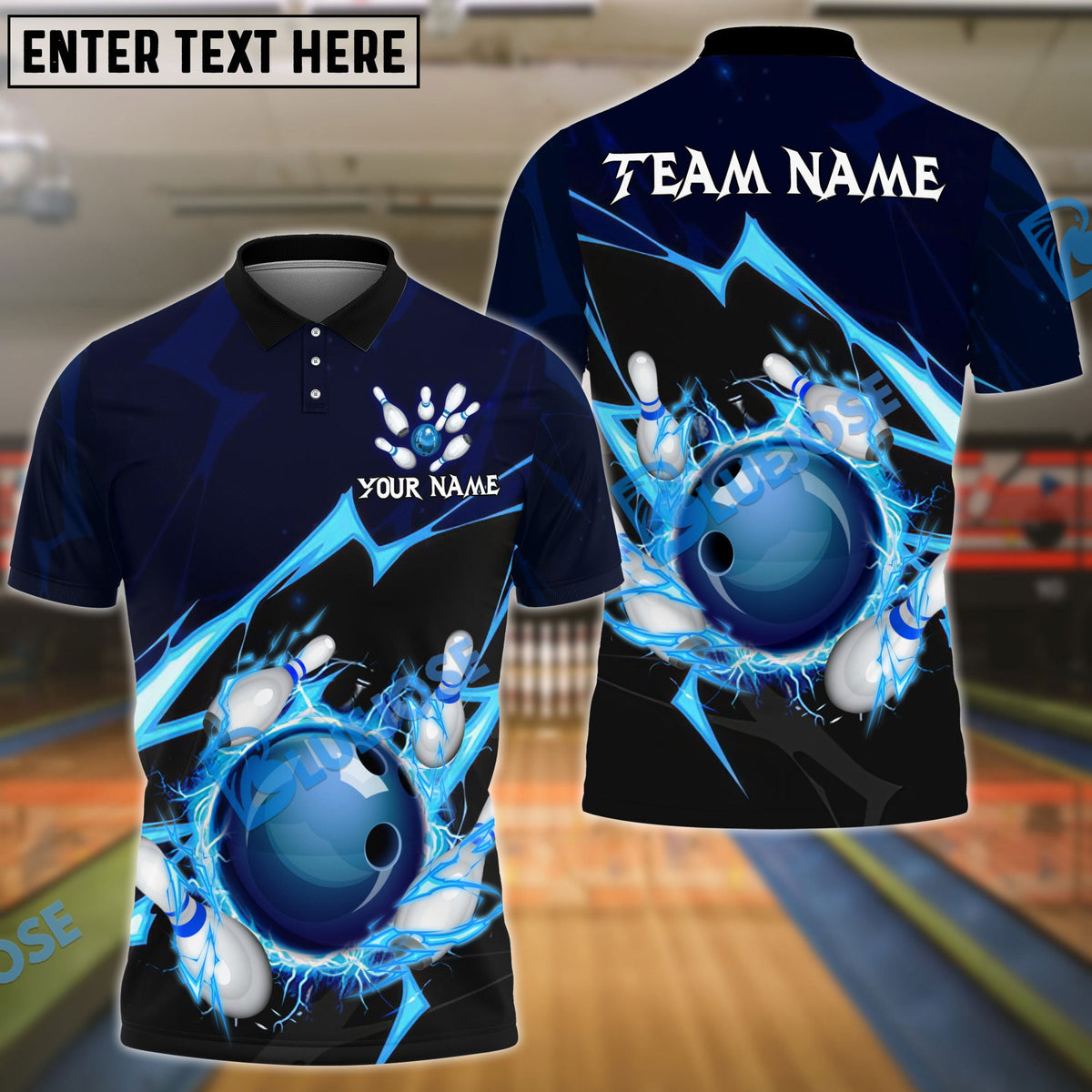 BlueJose Bowling And Pins Thunder Strike Down Customized Name 3D Shirt (6 Colors)