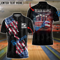 BlueJose Bowling Amrican Flag Retro Smoke 2 Customized Name, Team Name 3D Shirt