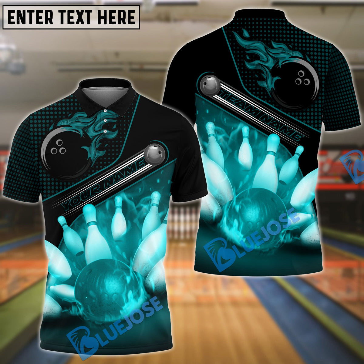 BlueJose Bowling And Pins Flame Dot Strike Customized Name 3D Shirt (4 Colors)