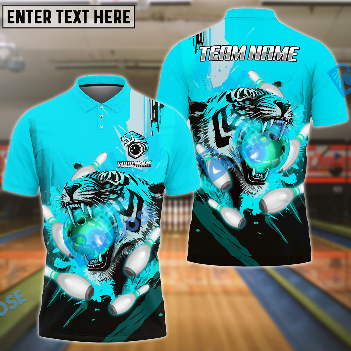 BlueJose Bowling And Pins Tiger Bowl Customized Name 3D Shirt (4 Colors)