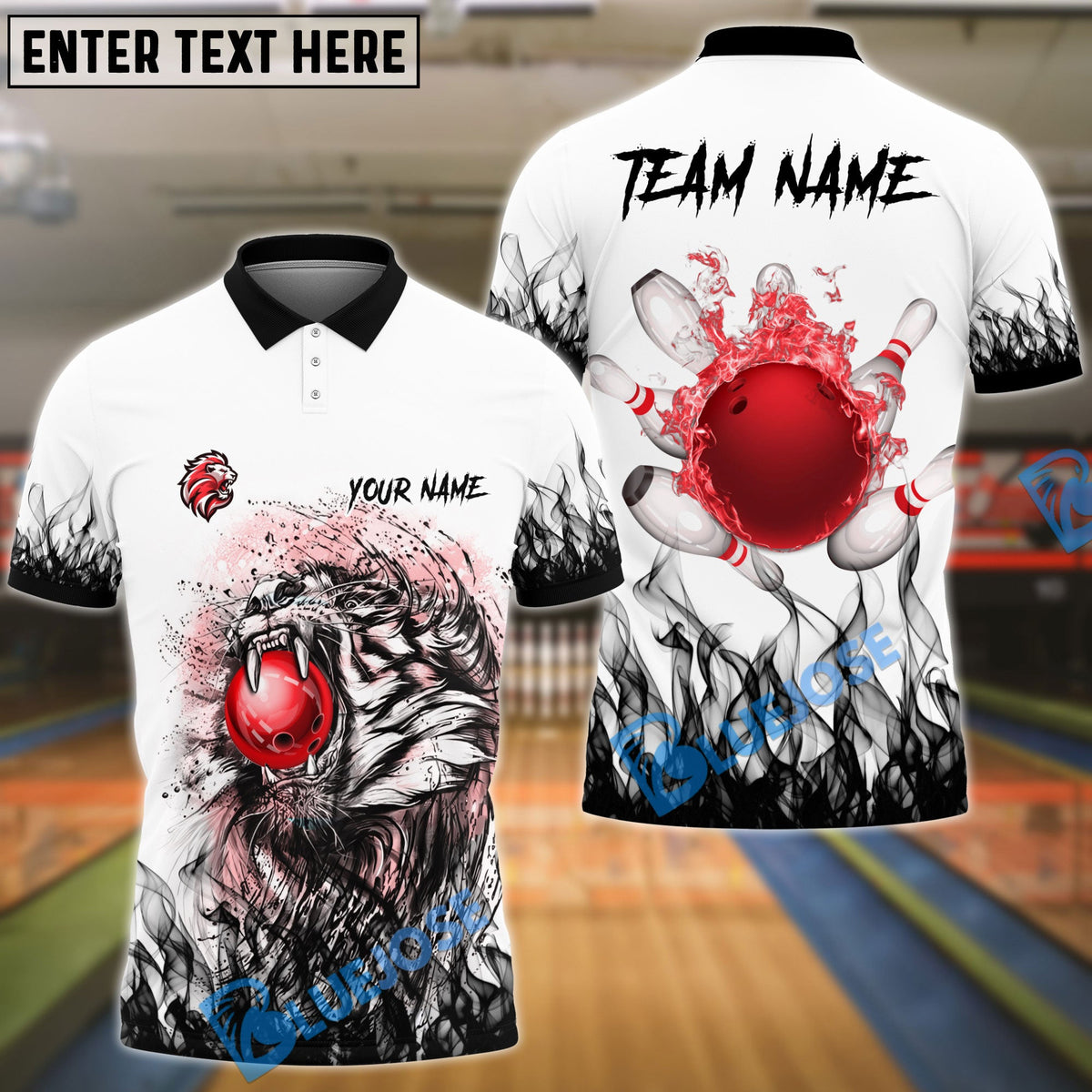 BlueJose Bowling And Pins Black Fire Tiger Multicolor Options Personalized Name, Team Name 3D Shirt (4 Colors)
