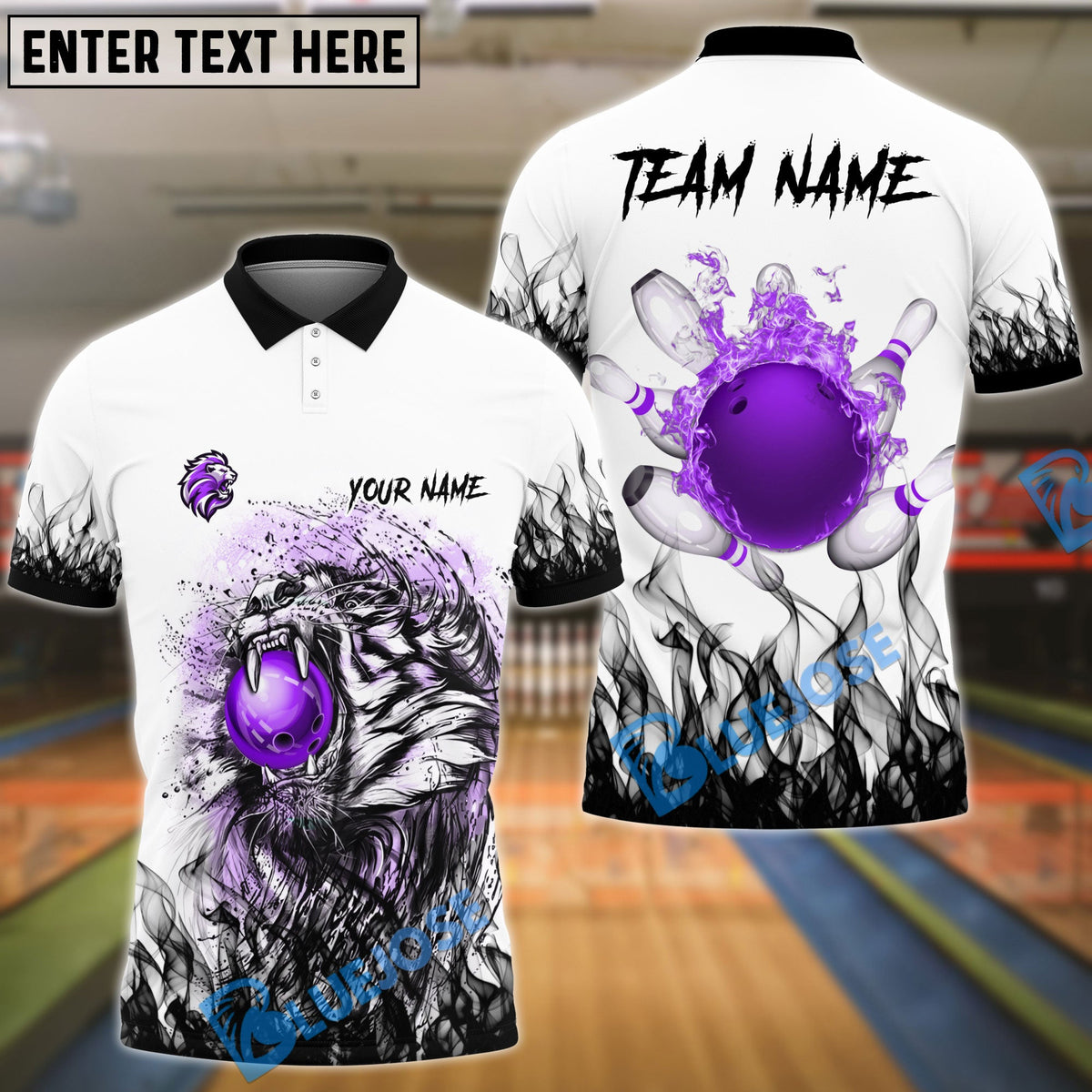 BlueJose Bowling And Pins Black Fire Tiger Multicolor Options Personalized Name, Team Name 3D Shirt (4 Colors)