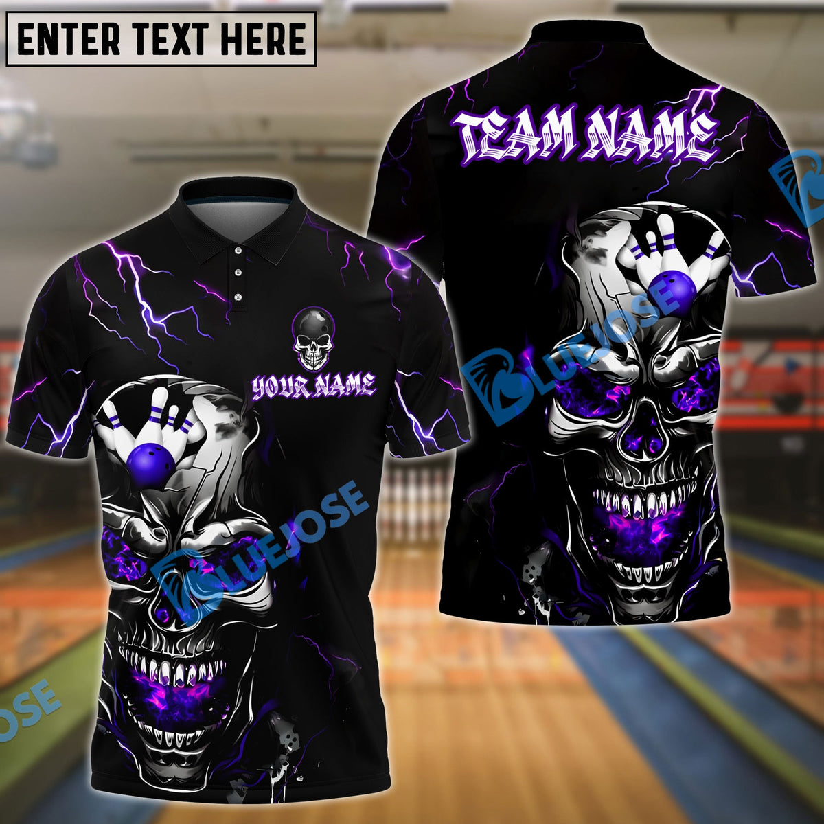 BlueJose Bowling And Pins Fiery Skull Customized Name, Team Name 3D Shirt (4 Colors)