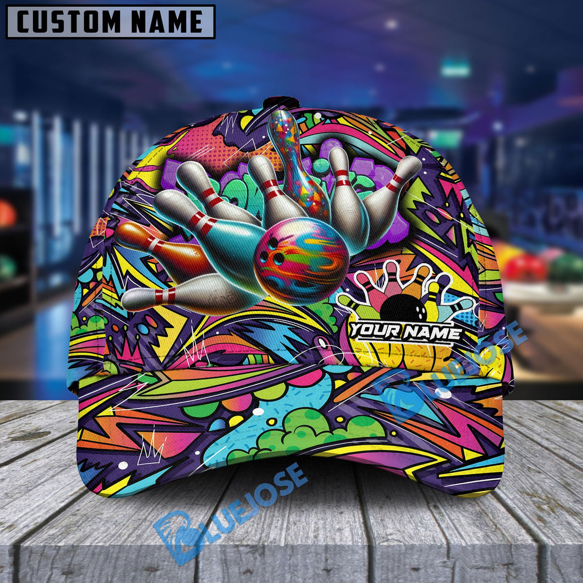 BlueJose Bowling Graffiti Crew Personalized Name Cap