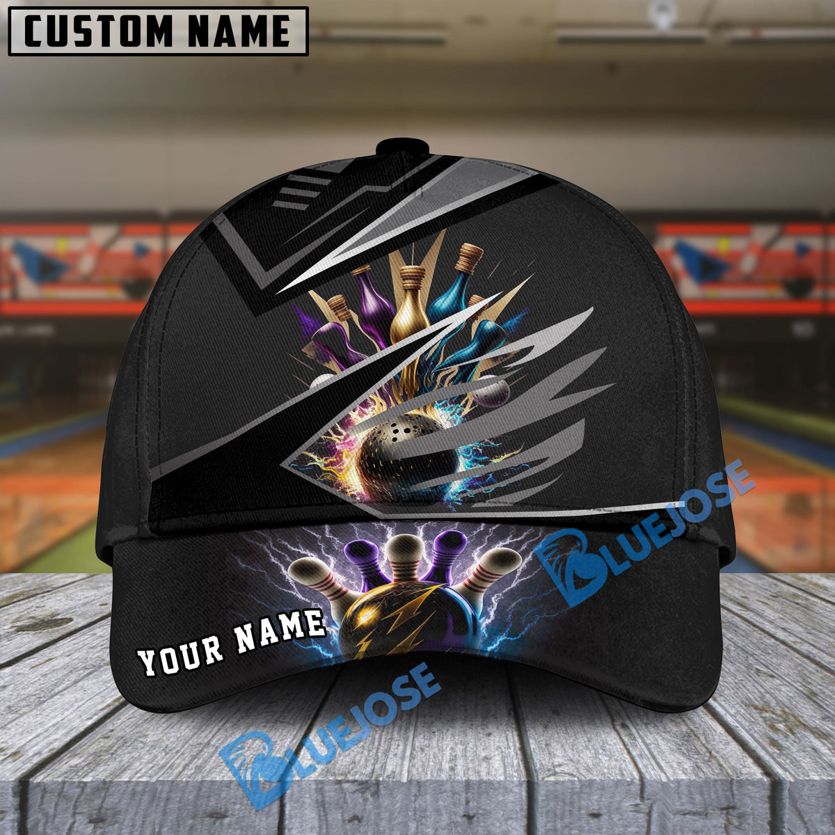 BlueJoses Bowling And Pins Premium Multicolor Personalized Name Cap