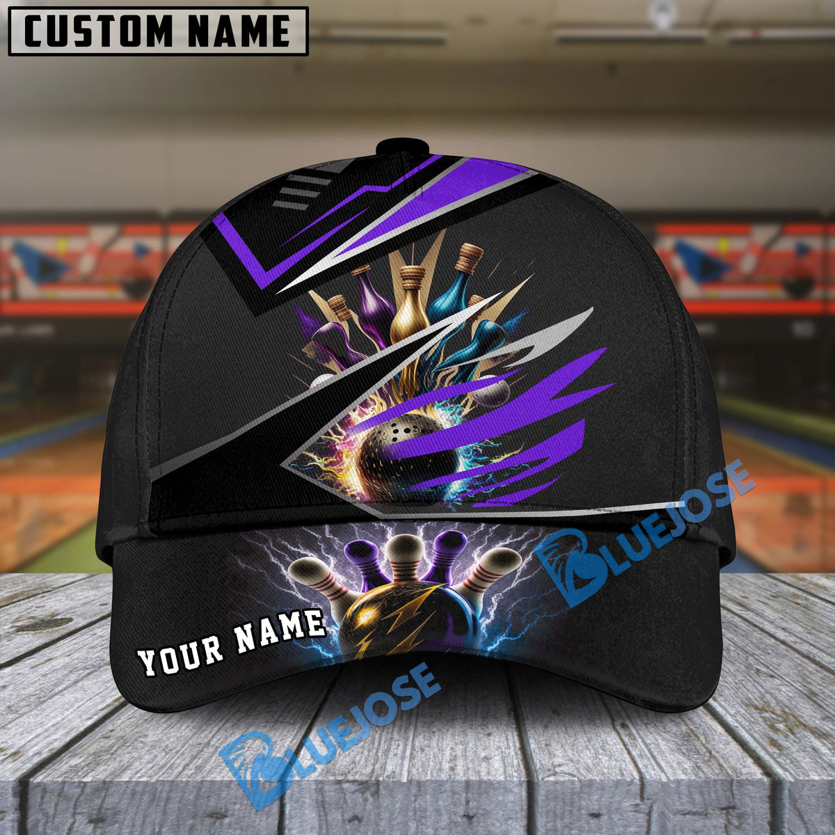 BlueJoses Bowling And Pins Premium Multicolor Personalized Name Cap