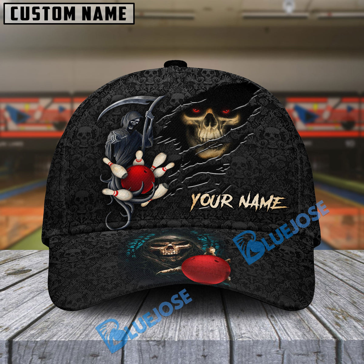 BlueJose Bowling Reaper Personalized Name Cap