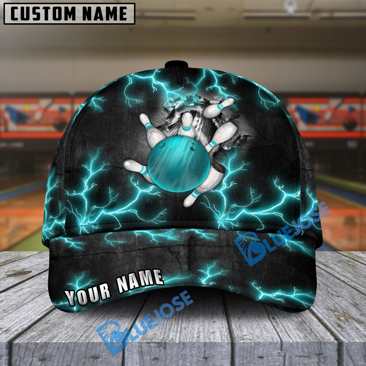 BlueJoses Bowling And Pins The Power Of The God Of Thunder Multicolor Personalized Name Cap