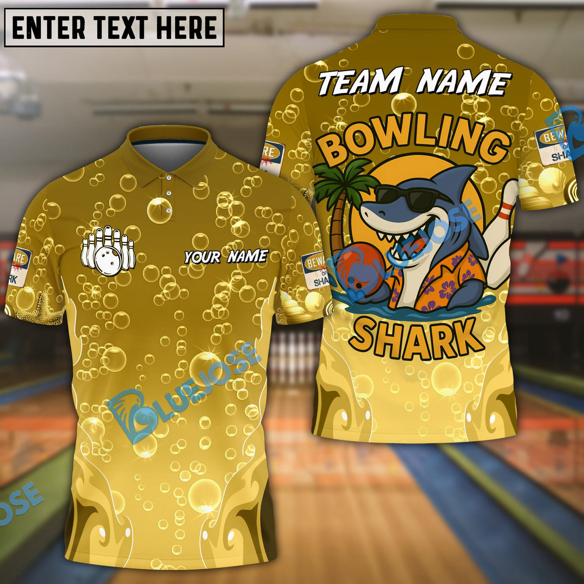 BlueJose Bowling And Pins Funny Cartoon Shark, Bubble Design Customized Name 3D Shirt (4 Colors)