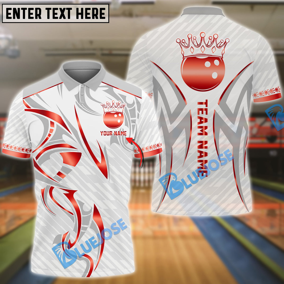 BlueJose Bowling And Pins White Royal Crown Design Customized Name, Team Name 3D Shirt (4 Colors)