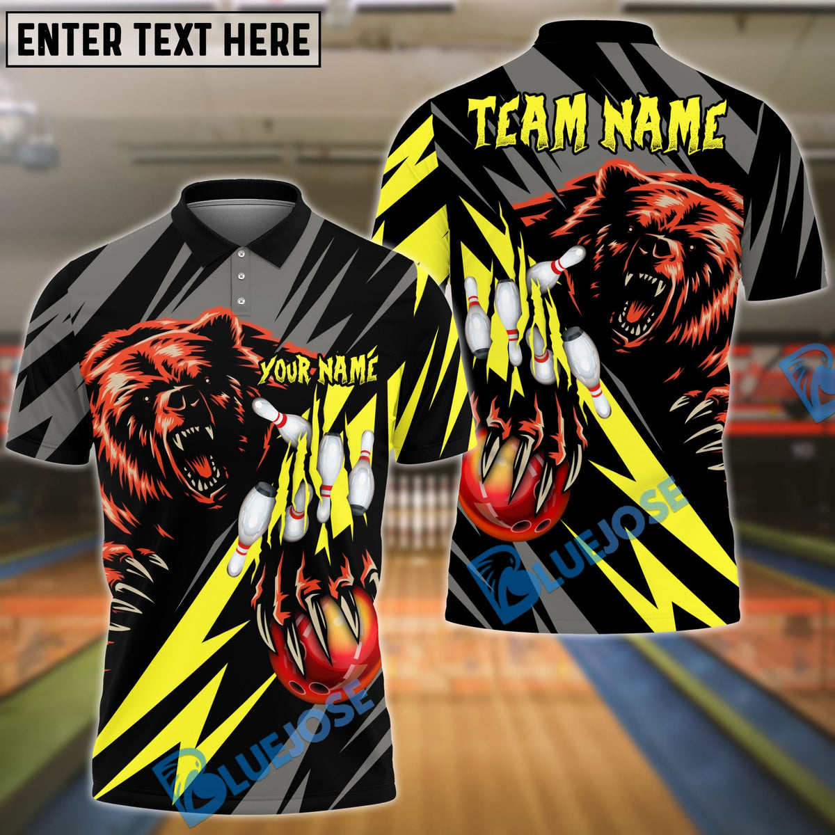 BlueJose Bowling And Pins Lightning Bear Customized Name, Team Name 3D Shirt (4 Colors)
